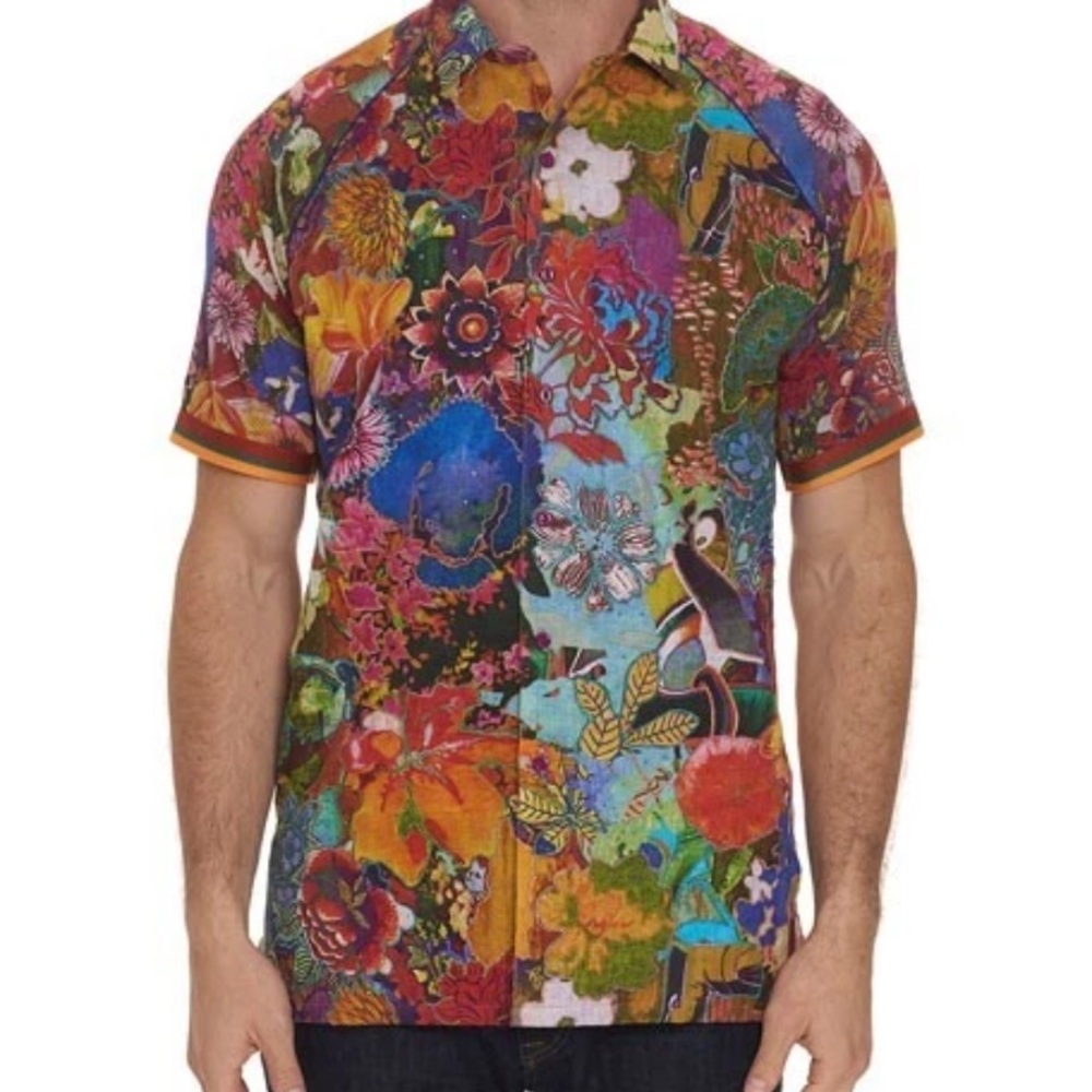 Men's Multicolor Floral Short-Sleeve Dress Shirt